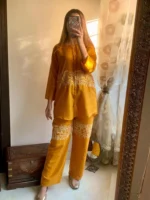 2 Pcs Women's Stitched Arabic Lawn Embroidered Shirt And Trouser