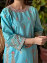 2 Pcs Women's Stitched Cotton Embroidered Karhayi Shirt And Trouser 2