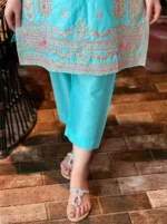 2 Pcs Women's Stitched Cotton Embroidered Karhayi Shirt And Trouser 3