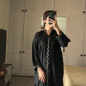 2 Piece Women’s Stitched Arabic Linen Plain Black