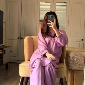 2 Piece Women’s Stitched Arabic Linen Plain Purple 2