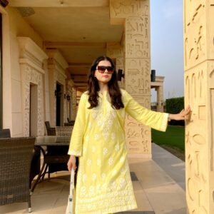 2 Piece Women's Stitched Linen Chikankari Embroidered Yellow